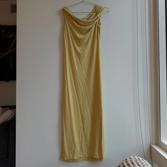 Reformation Jamen Knit Dress Butter Yellow Off The Shoulder Midi Maxi Stretch - Picture 2 of 5